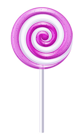 Purple and white round spiral candy. Blueberry fruit  lollipop.のイラスト素材