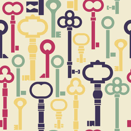 Colorful keys simple seamless pattern. Light background. Vintage flat style.のイラスト素材