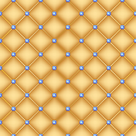 Seamless glam golden silk quilted background with sapphire pins.のイラスト素材
