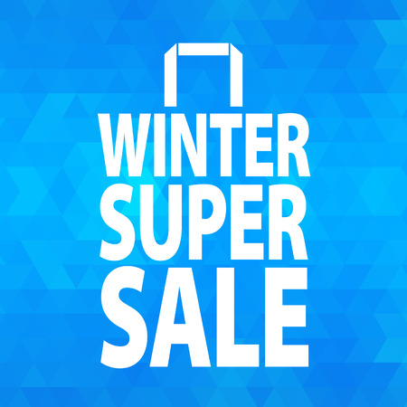 Winter sale paper bag icon on blue background. Advertising poster.のイラスト素材