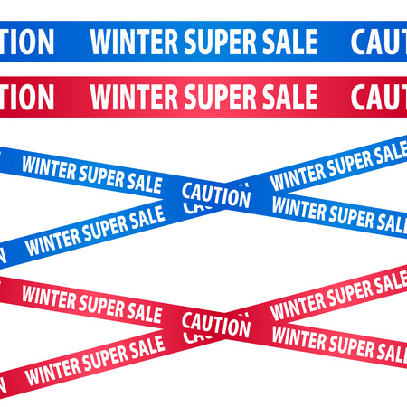 Seamless blue and red tapes - winter sale. Caution symbol.のイラスト素材