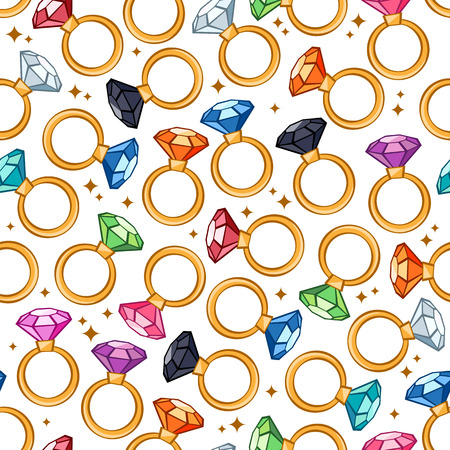 Colorful rings seamless background. Pattern with gemstones and stars.のイラスト素材