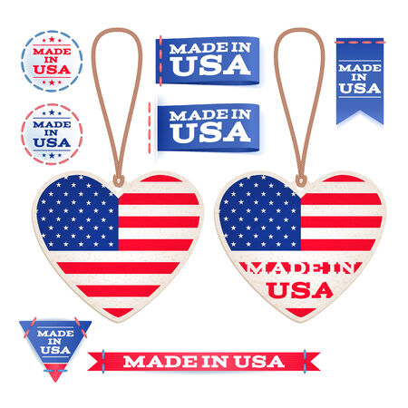 Made in USA hang tags and emblems. Stars and dtripes. Sew in tags.のイラスト素材