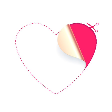 Heart shaped white blank template for valentine\'s day design. Sale offer or greeting card. Cutting scissors.のイラスト素材