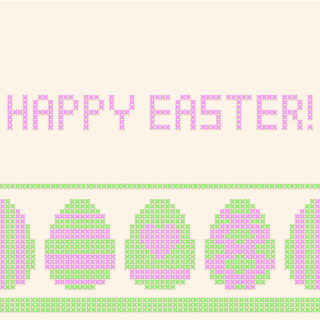Easter eggs cross-stitched background. Seamless horizontal pattern.のイラスト素材