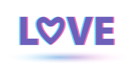 Love word stereoscopic 3D effect illustration. Good for Valentines day design. Pink and blue. Heart letter.のイラスト素材