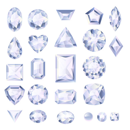 Set of realistic white jewels. Colorful gemstones. Diamonds isolated on white background.のイラスト素材