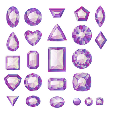 Set of realistic purple jSet of realistic purple jewels. Colorful gemstones. Amethysts isolated on white background.ewels. Colorful gemstones. Amethysts isolated on white background.のイラスト素材