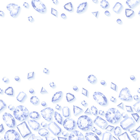 White jewels seamless horizontal background. Scattered diamonds.のイラスト素材