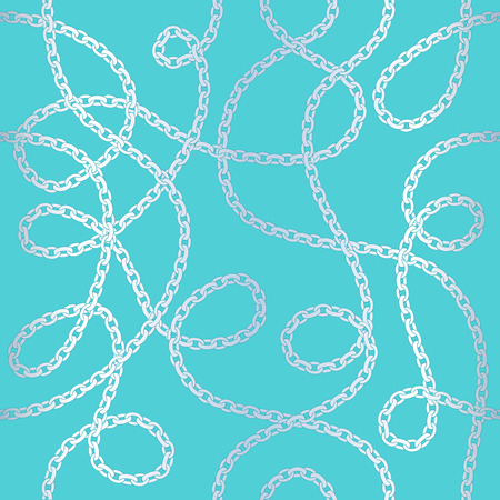 Silver chains on turquoise background seamless pattern.のイラスト素材