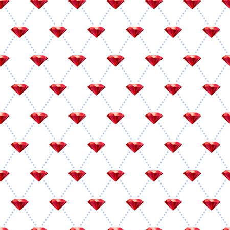 Seamless red ruby gemstones background on white. Jewels pattern.のイラスト素材