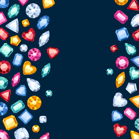 Colorful gemstones background on dark blue. Jewels pattern.のイラスト素材