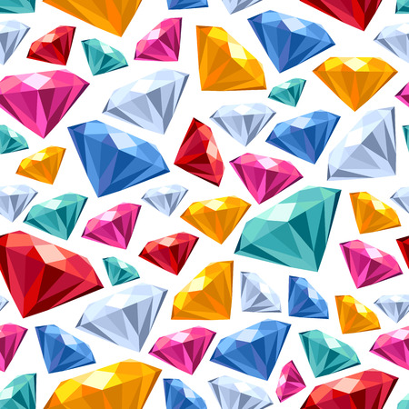 Seamless colorful diamond gemstones background on white. Jewels pattern.のイラスト素材