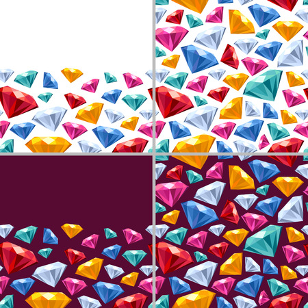Set of seamless colorful gemstones backgrounds. Jewels patterns.のイラスト素材