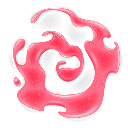 Swirl of strawberry red jam in milk, yogurt, cream. Sweet food background.のイラスト素材