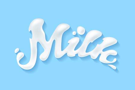 Word - milk, yogurt or cream blot. White smudge on blue background.のイラスト素材