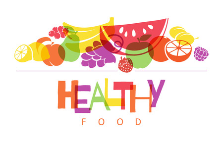 Colorful fruits background. Healthy food concept.のイラスト素材