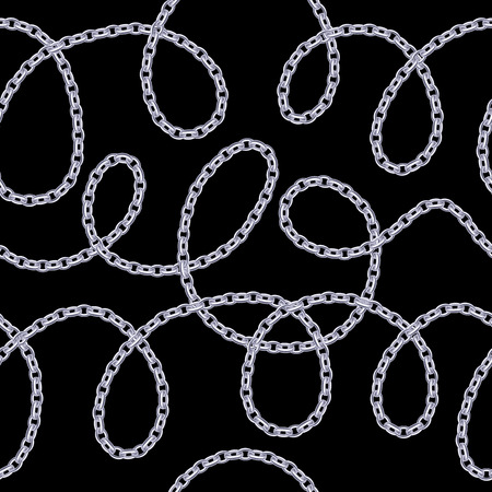 Silver chains on black background seamless pattern.