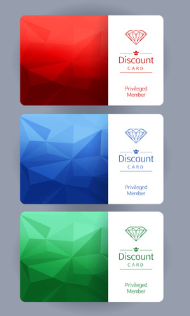 Discount gift cards set. Abstract mosaic background - red, blue,green.のイラスト素材