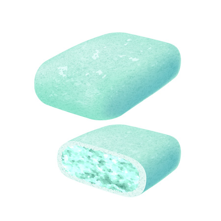 Realistick chewing gum green pellet isolated on white background. Mint bubble gum.のイラスト素材