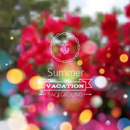 Colorful blurry floral nature background with bokeh. Pink flowers defocused. Summer, spring holiday design.のイラスト素材