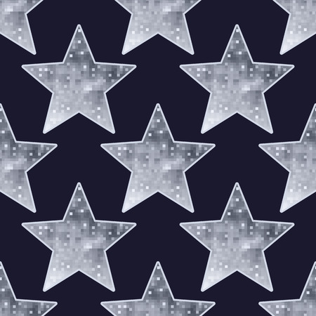 Big metallic silver mosaic faceted stars seamless background.のイラスト素材
