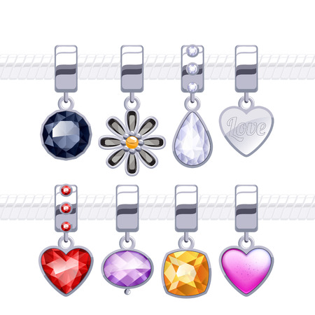 Assorted metal charm pendants for necklace or bracelet.のイラスト素材