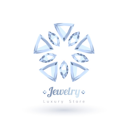White gemstones jewelry symbol. Star or flower shape. Diamonds on white background.のイラスト素材