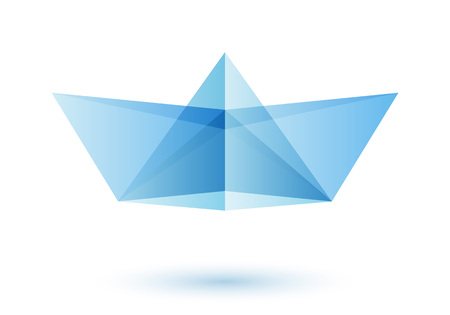 Paper boat icon design idea. Origami toy symbol. Transparent modern style illustration. Travel sailing icon.のイラスト素材