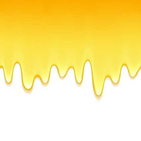 Yellow drips on white back. Paint or honey drops. Abstract color background.のイラスト素材