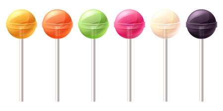 Set of glossy round colorful sweet lollipop candies. Sweet hard candies on stick.のイラスト素材