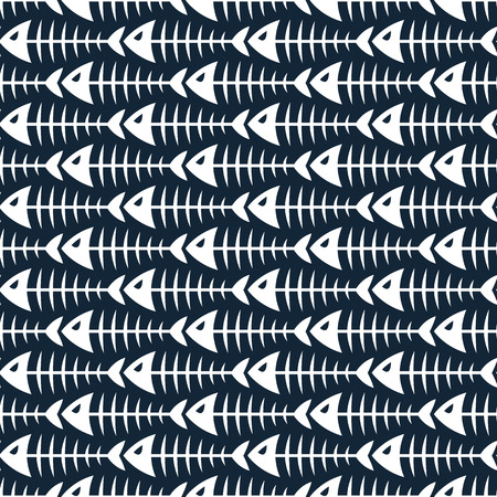 Angry fish bone skeleton seamless pattern. background illustration. Black and white color.のイラスト素材