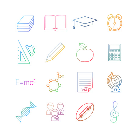 School education colorful icon set. Outline style.のイラスト素材