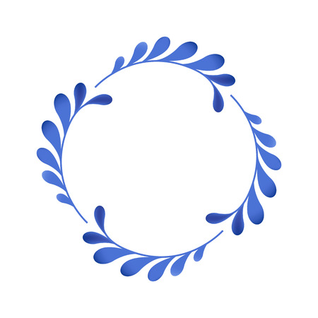 Blue flowers floral russian porcelain beautiful folk ornament. Vector illustration. Round frame.のイラスト素材