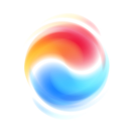 Red and blue opposites cooperation abstract symbol. Spinning blur motion. Yin Yang shaped sign logo design vector illustration.のイラスト素材