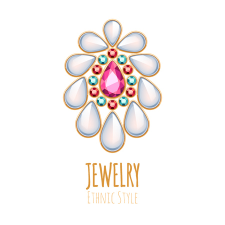 Elegant gemstones vector jewelry decoration. Ethnic vignette. Good for fashion jewelry store design logo.のイラスト素材