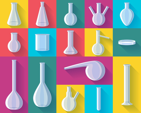 Chemical flasks set colorful vector illustration - flat style.のイラスト素材
