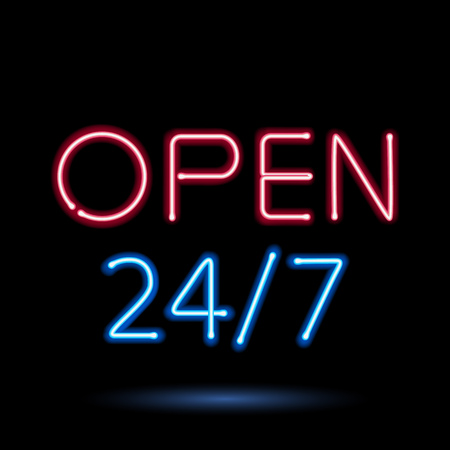Neon sign open vector illustration. Good for day-and-night convenience services design.のイラスト素材