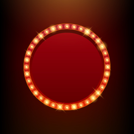 Light bulbs vintage neon glow round frame vector illustration. Good for cinema show theatre circus casino design.のイラスト素材