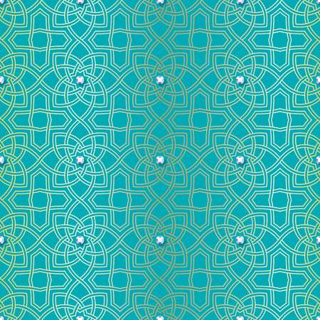Arabesque seamless beautiful oriental arabic islam pattern with diamonds and golden lines. Abstract vector background.のイラスト素材