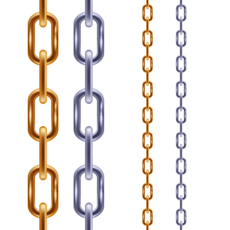 Realistic golden and steel chains seamless borders. Vector illustration.のイラスト素材