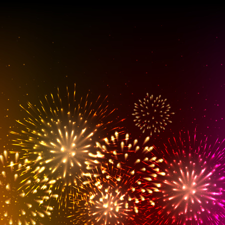 Colorful shiny realistic fireworks background. のイラスト素材