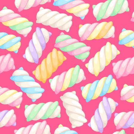 Marshmallow twists seamless pattern vector illustration. Pastel colored sweet chewy candies background.のイラスト素材