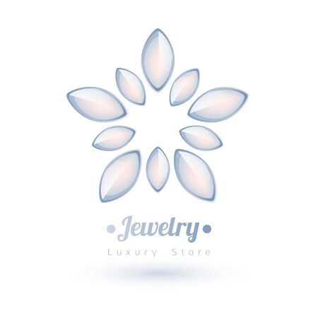 White gemstones jewelry symbol. Star or flower shape. Pearls on white background.のイラスト素材