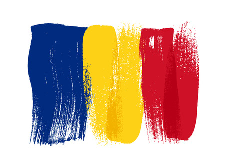 Romania colorful brush strokes painted national country Romanian flag icon. Painted texture.のイラスト素材