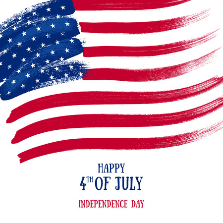 4th July Independence day background design. National day USA holiday banner poster greeting card. Stars and stripes american flag vector illustration. Paint hand drawn texture.のイラスト素材