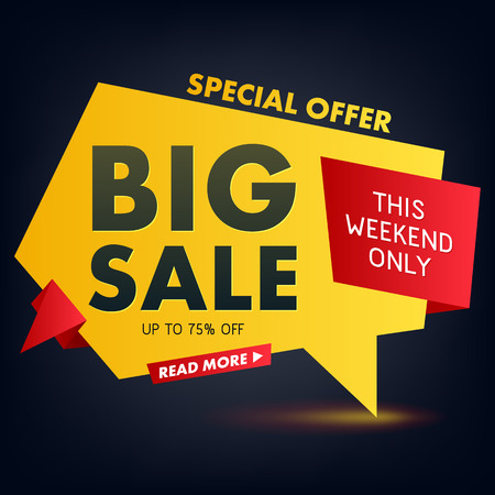 Big Sale offer poster banner vector illustration. Text letters in speech bubble on black and yellow background.のイラスト素材