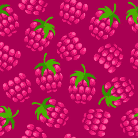 Raspberry painted vector seamless pattern. Berries background. Painted fruits. Hand drawn paintbrush sketch. Good for menu poster flyer restorant grocery store design.のイラスト素材