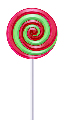 Red and green realistic spiral candy. Strawberry and mint lollipop vector illustration. Christmas colors.のイラスト素材