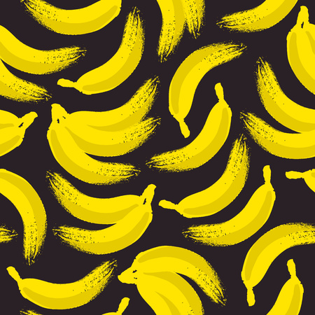 Bananas seamless pattern. Tropic fruits background. Paint hand drawn style.のイラスト素材